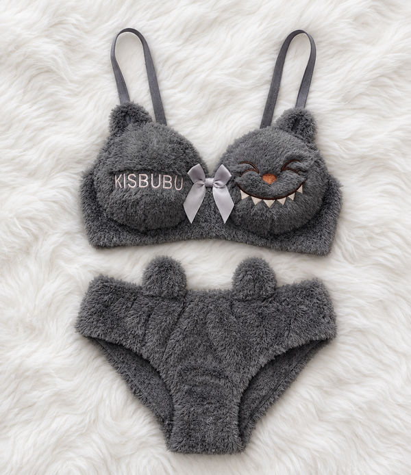 CUDDLY BEAR FUR MATCHING BRA & PANTY SET