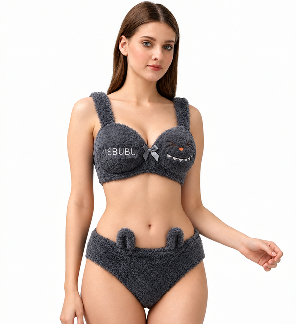 CUDDLY BEAR FUR MATCHING BRA & PANTY SET