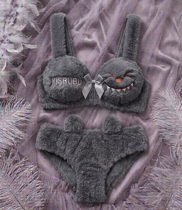 CUDDLY BEAR FUR MATCHING BRA & PANTY SET